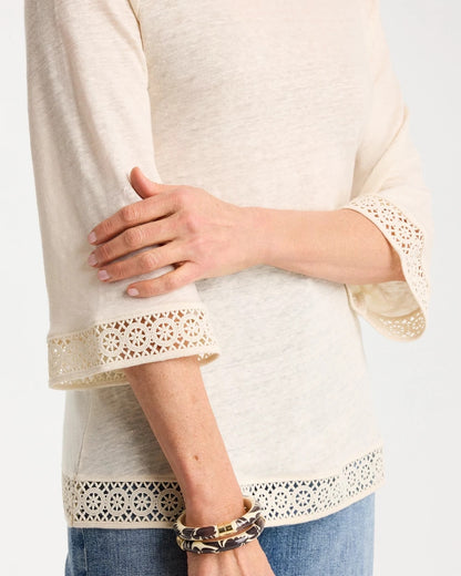 Chico's Linen Crochet Lace Tee Natural Cream