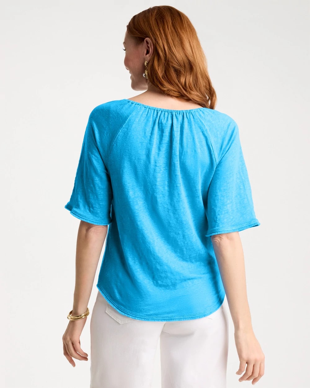 Chico's Linen Fringed Tee Blue Tide