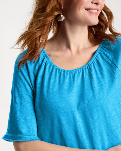 Chico's Linen Fringed Tee Blue Tide