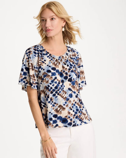 Chico's Printed Bodre Tee Passport Blue