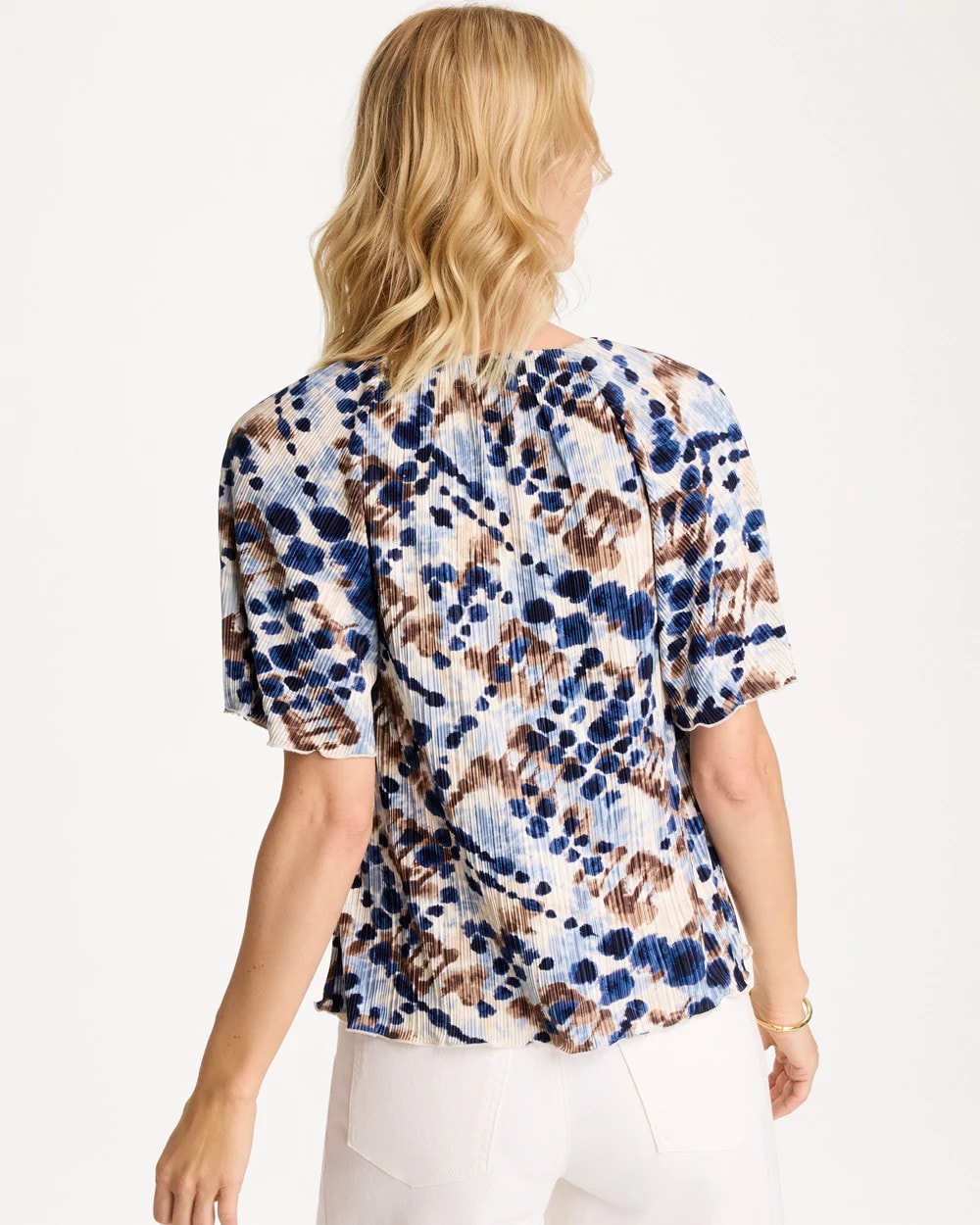 Chico's Printed Bodre Tee Passport Blue