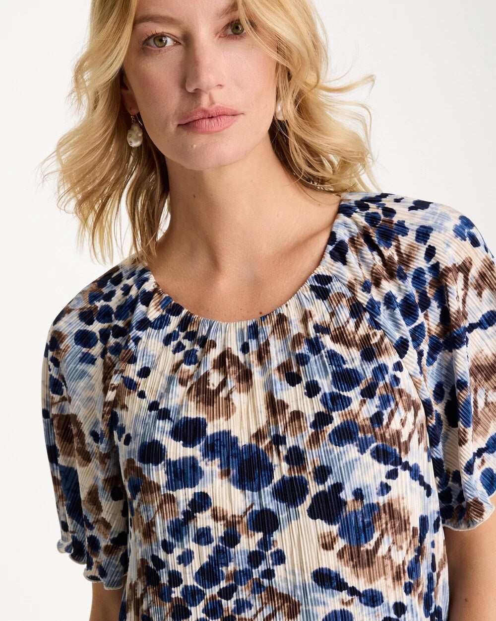 Chico's Printed Bodre Tee Passport Blue