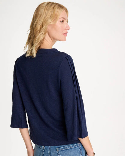Chico's Linen Pleated Pintuck Tee Passport Blue
