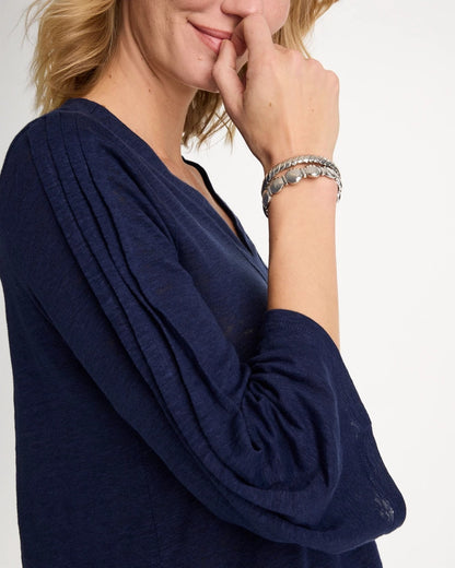 Chico's Linen Pleated Pintuck Tee Passport Blue