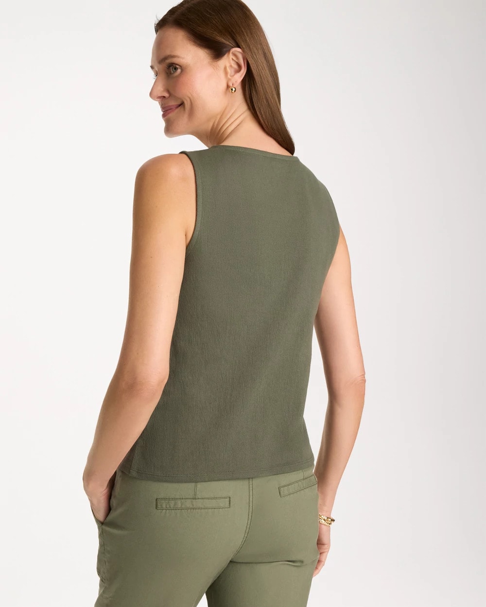 Chico's Knit Gauze Tank Kelp Forest