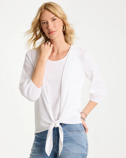 Chico's Knit Gauze Tie-Front Cardigan Alabaster