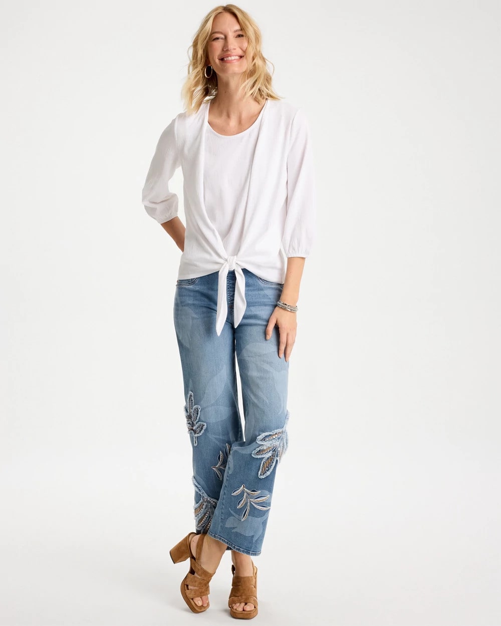 Chico's Knit Gauze Tie-Front Cardigan Alabaster
