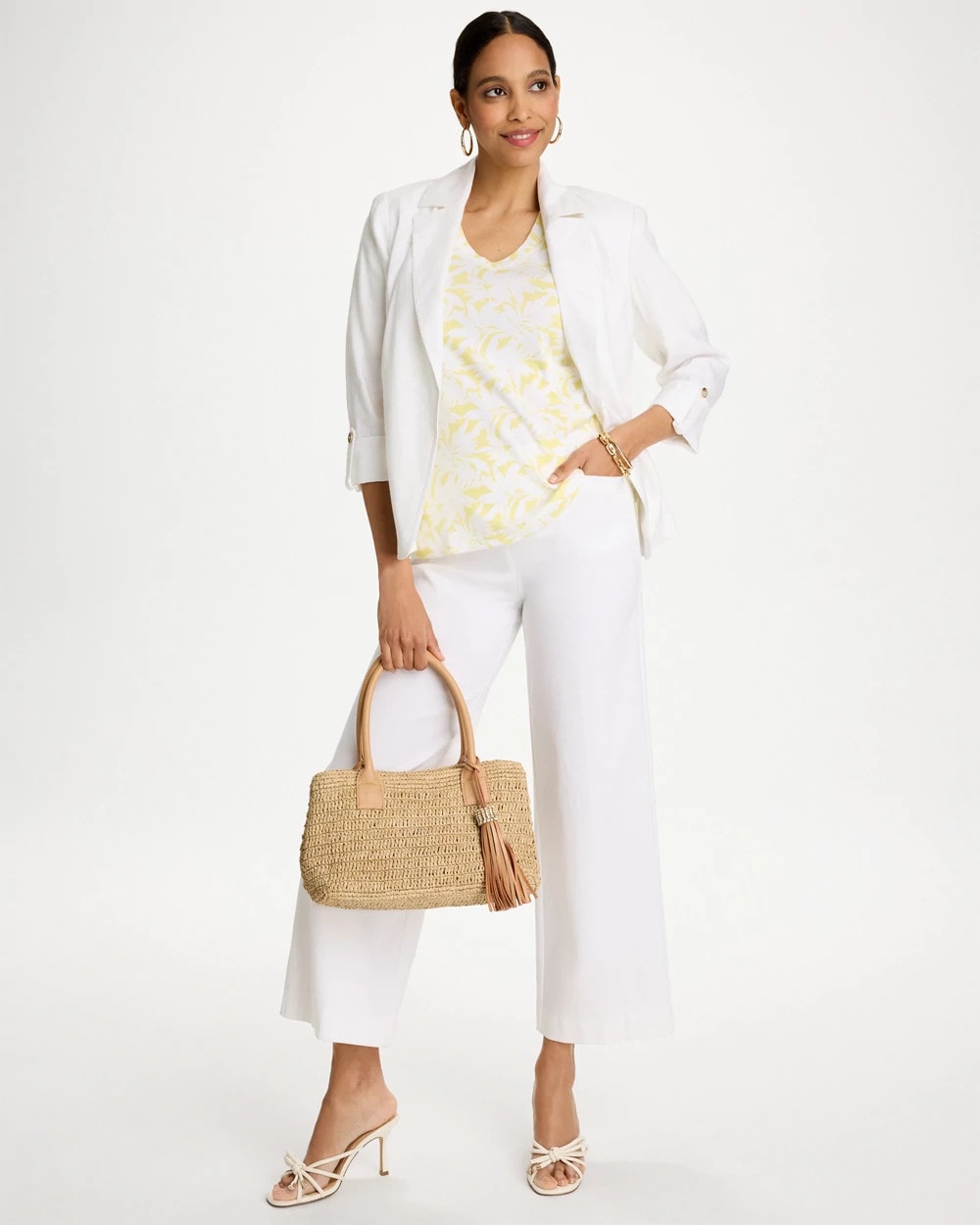 Chico's Printed Pima Elbow-Sleeve Tee Sage Lime
