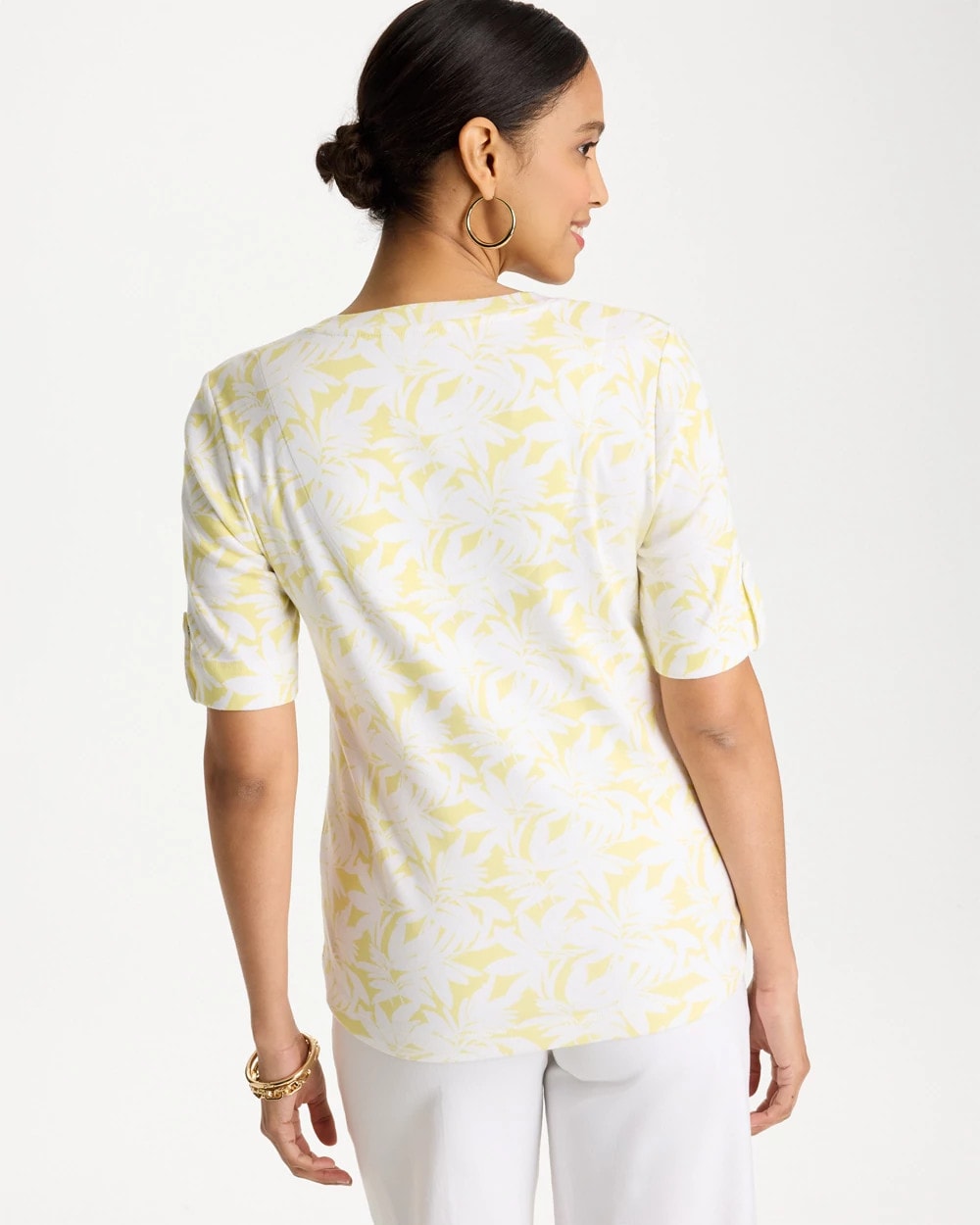 Chico's Printed Pima Elbow-Sleeve Tee Sage Lime