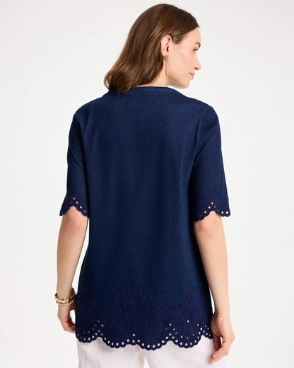 Chico's Embroidered Cotton-Blend Tunic Dark Wash