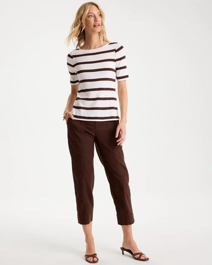 Chico's Striped Pima Elbow Sleeve Tee Alabaster