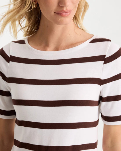 Chico's Striped Pima Elbow Sleeve Tee Alabaster