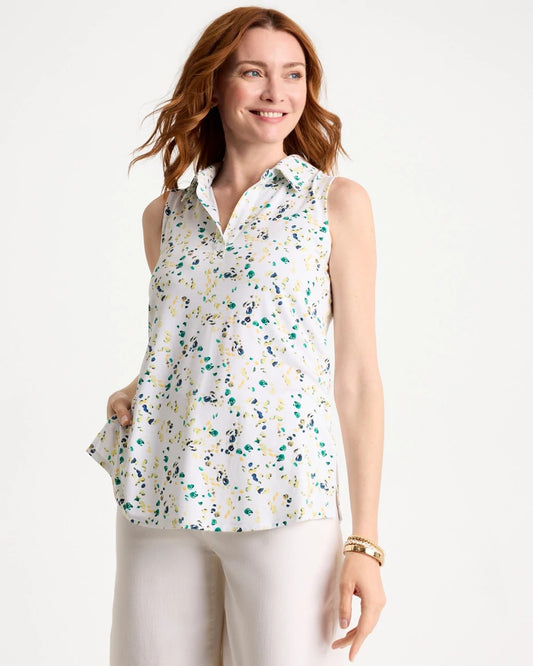 Chico's Printed Collared Tunic Tank Sage Lime
