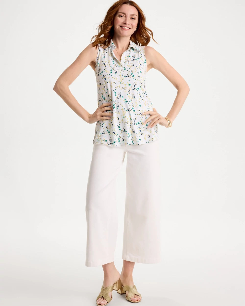 Chico's Printed Collared Tunic Tank Sage Lime