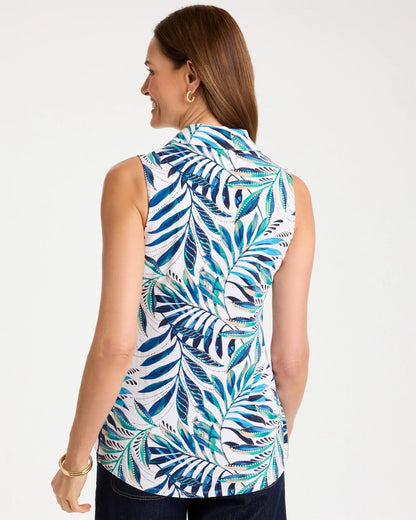 Chico's Palm Collared Tunic Tank Passport Blue