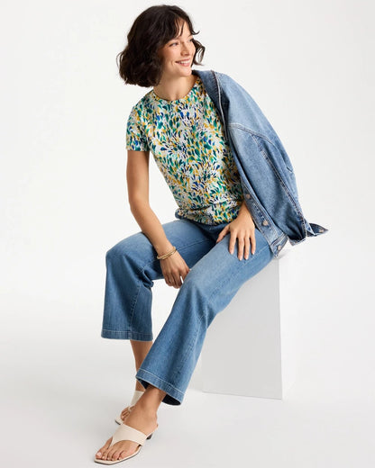 Chico's Printed Cotton Stretch Cap-Sleeve Tee Alabaster