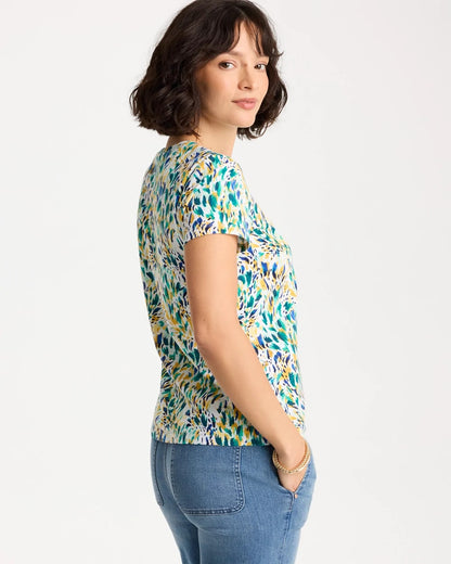 Chico's Printed Cotton Stretch Cap-Sleeve Tee Alabaster