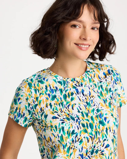 Chico's Printed Cotton Stretch Cap-Sleeve Tee Alabaster