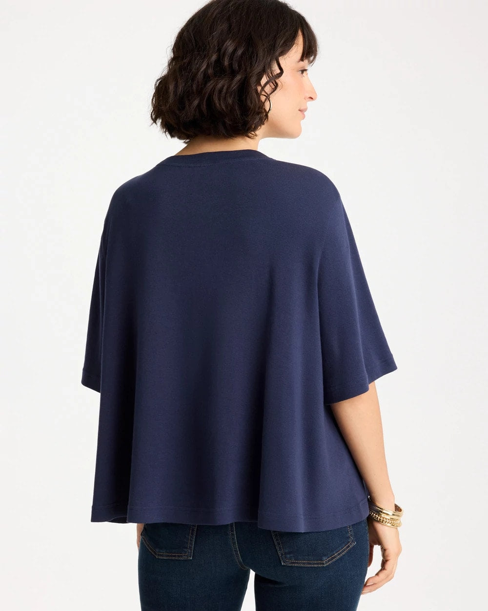Chico's Caviar Beaded Cotton Tee Passport Blue