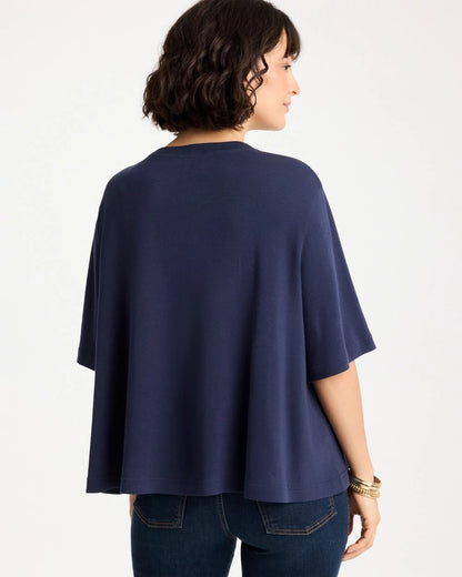 Chico's Caviar Beaded Cotton Tee Passport Blue