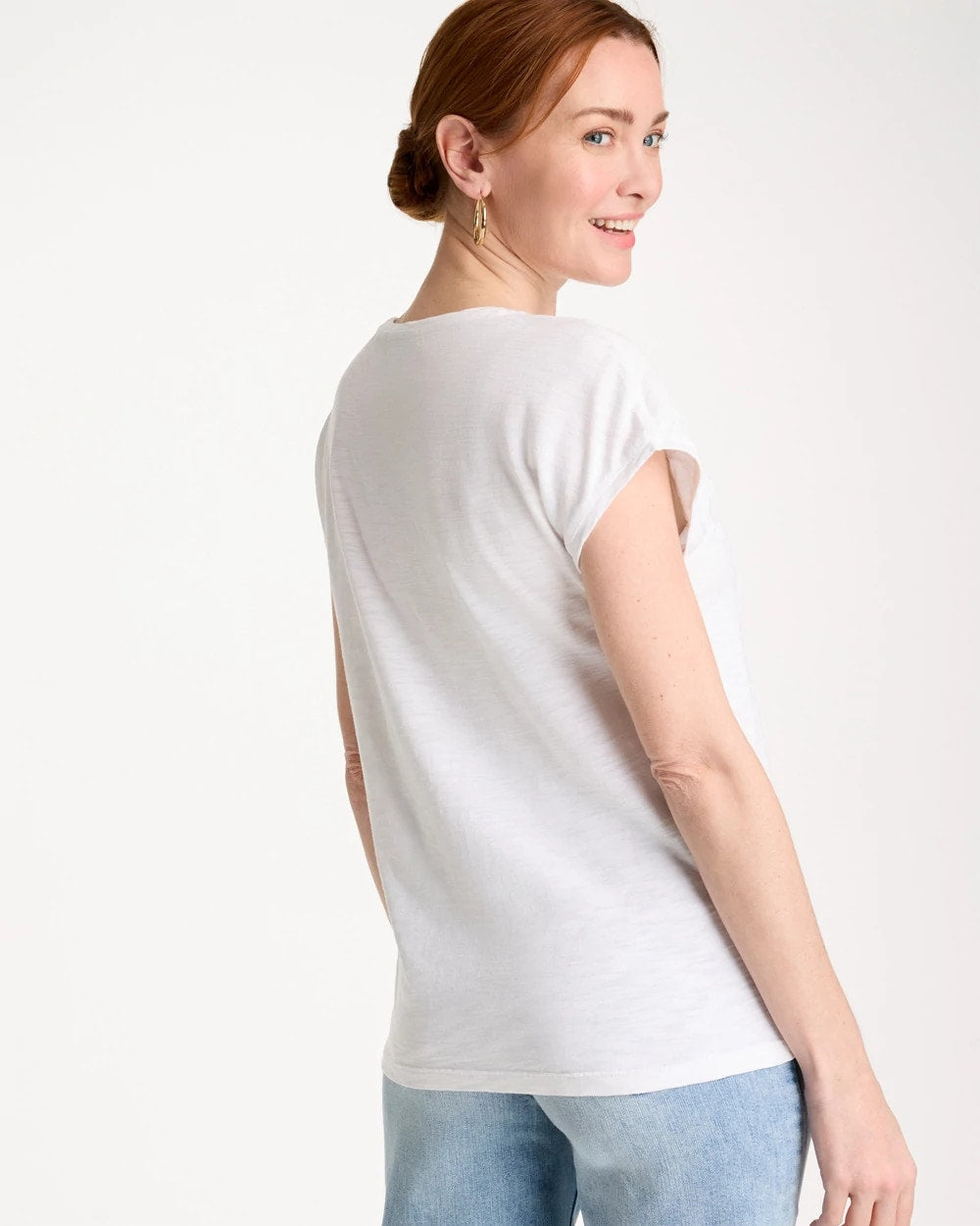 Chico's Cotton Slub Embroidered Wedge Tee Alabaster