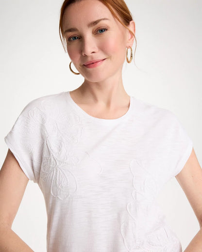 Chico's Cotton Slub Embroidered Wedge Tee Alabaster
