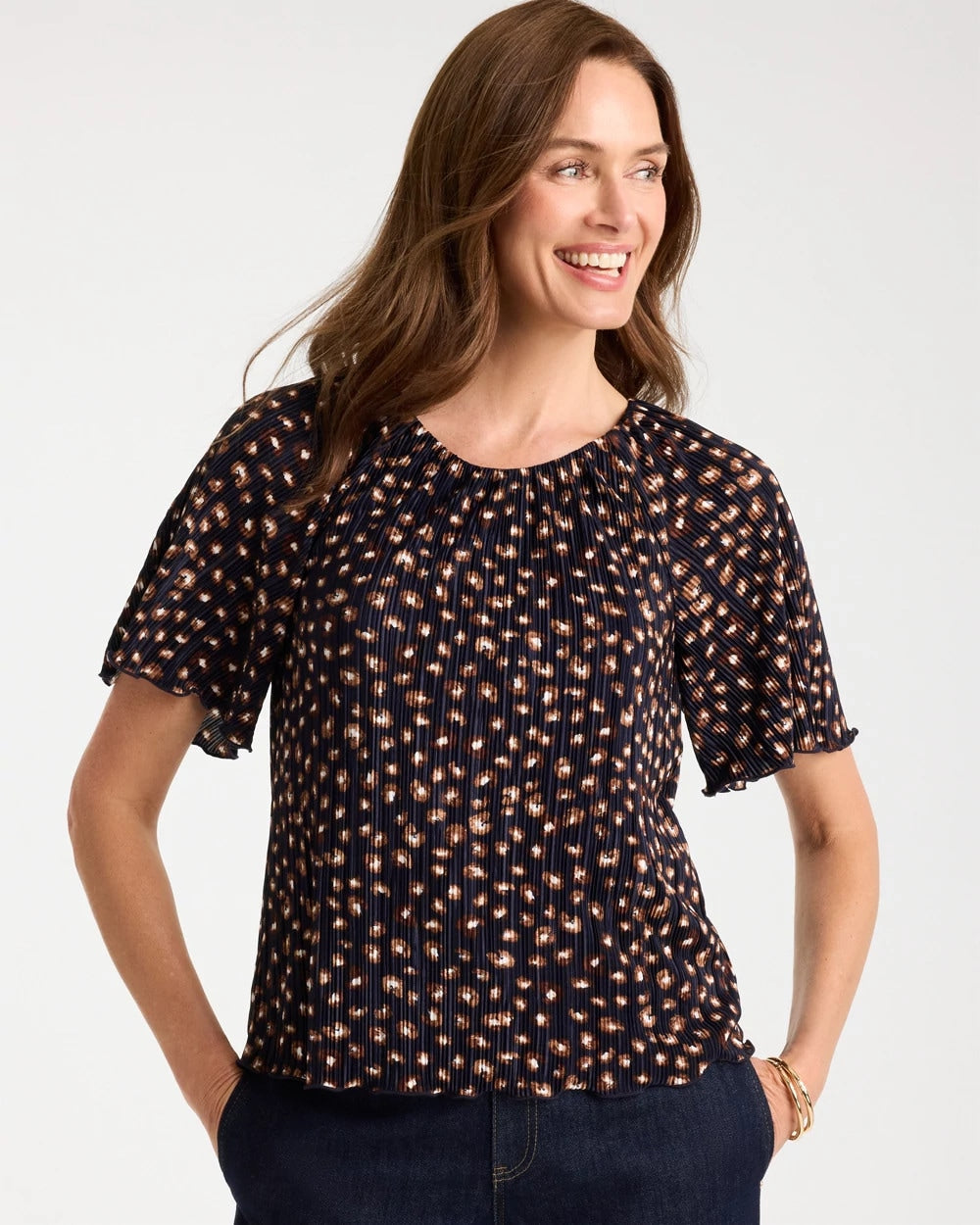 Chico's Spotted Bodre Tee Passport Blue