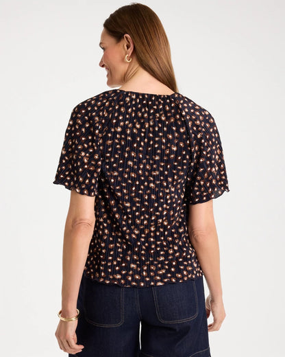 Chico's Spotted Bodre Tee Passport Blue