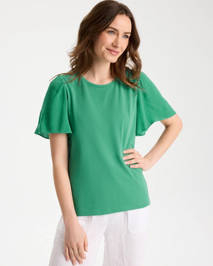 Chico's Gauze Sleeve Soft-Stretch Tee Green Clover