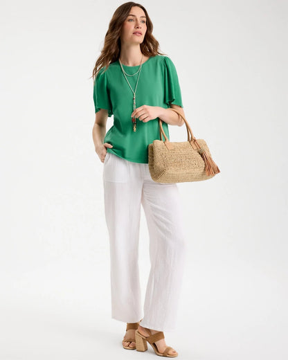 Chico's Gauze Sleeve Soft-Stretch Tee Green Clover