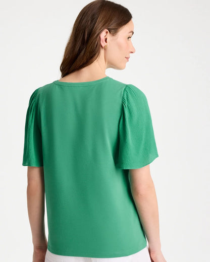 Chico's Gauze Sleeve Soft-Stretch Tee Green Clover