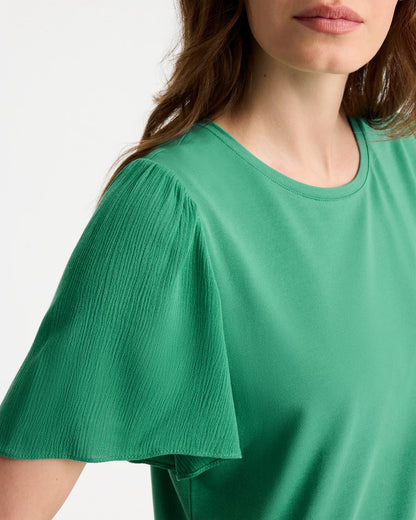 Chico's Gauze Sleeve Soft-Stretch Tee Green Clover