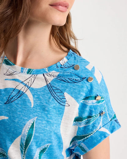 Chico's Printed Linen Button Tunic Blue Tide