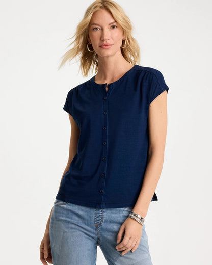 Chico's Refined Denim Button Tee Riviera Authentic
