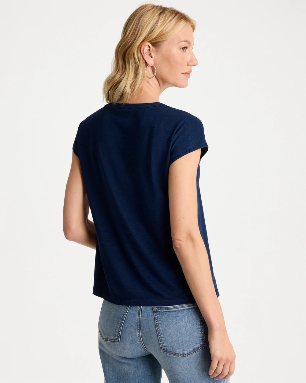 Chico's Refined Denim Button Tee Riviera Authentic