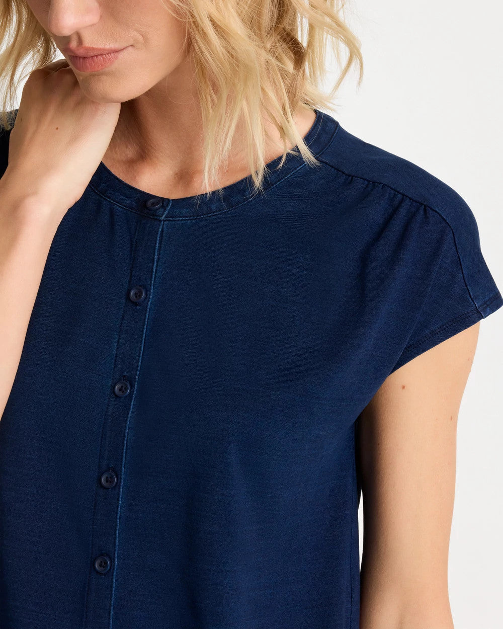 Chico's Refined Denim Button Tee Riviera Authentic