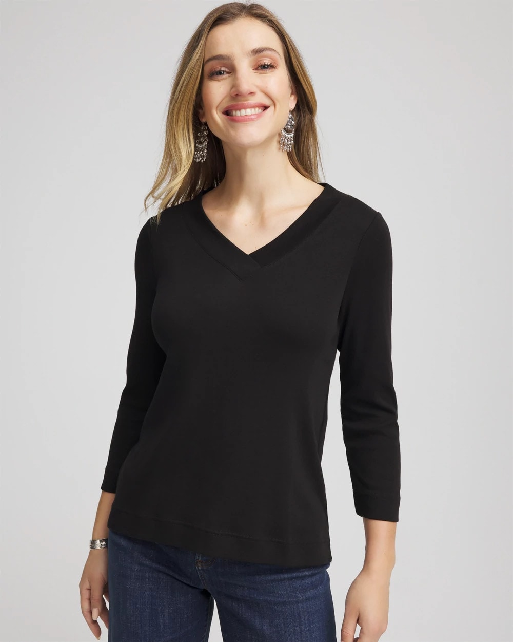 Chico's Pima Cotton 3/4 Sleeve Tee Black