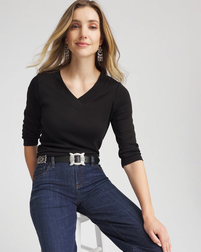 Chico's Pima Cotton 3/4 Sleeve Tee Black