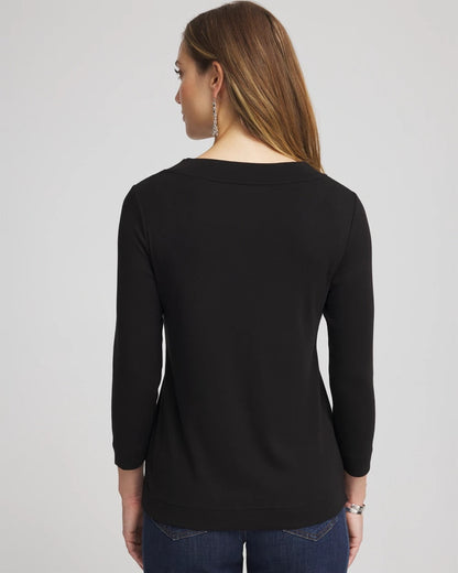 Chico's Pima Cotton 3/4 Sleeve Tee Black