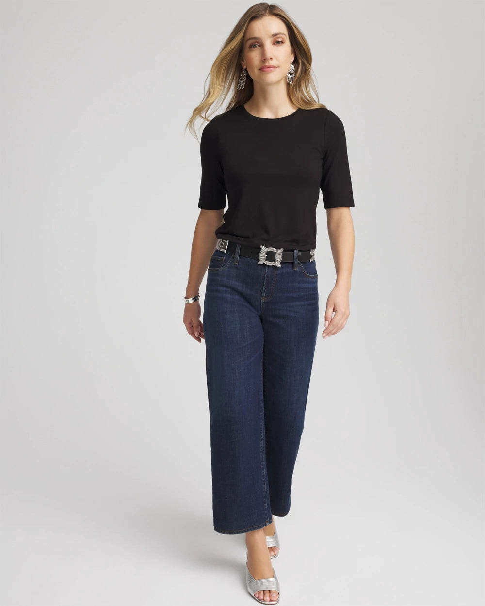 Chico's Elbow Sleeve Tee Black