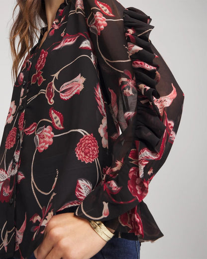 Chico's Georgette Celtic Blooms Blouse Black