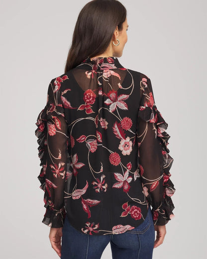 Chico's Georgette Celtic Blooms Blouse Black