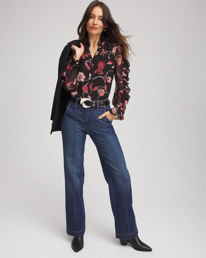 Chico's Georgette Celtic Blooms Blouse Black