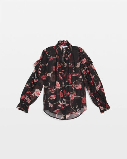 Chico's Georgette Celtic Blooms Blouse Black