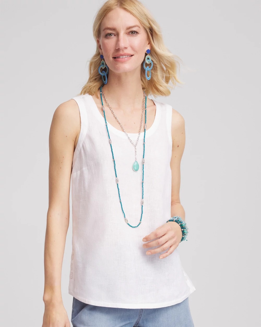 Chico's Sleeveless Linen Tank Top Alabaster