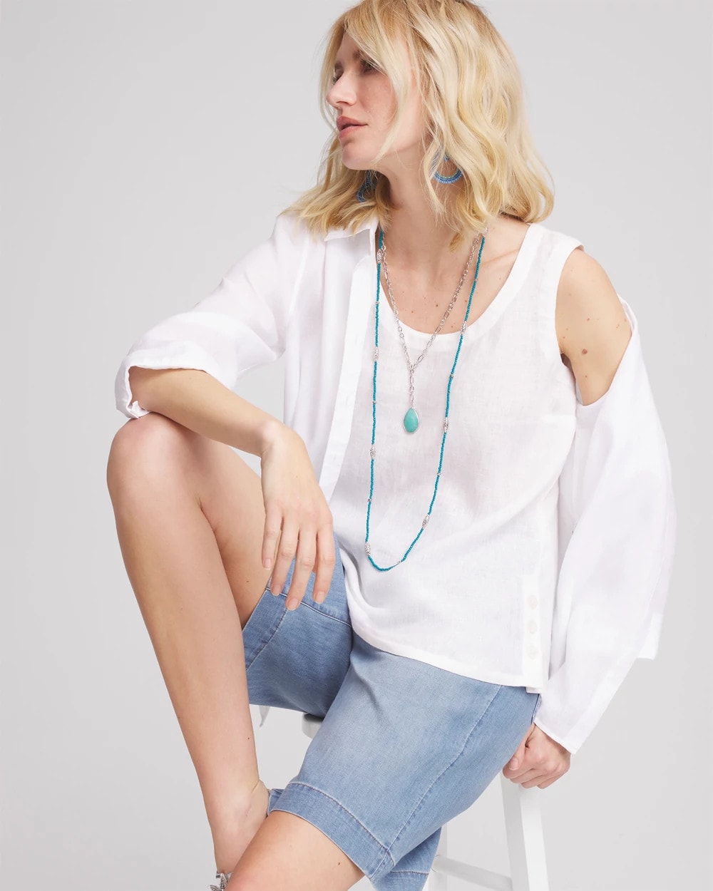 Chico's Sleeveless Linen Tank Top Alabaster