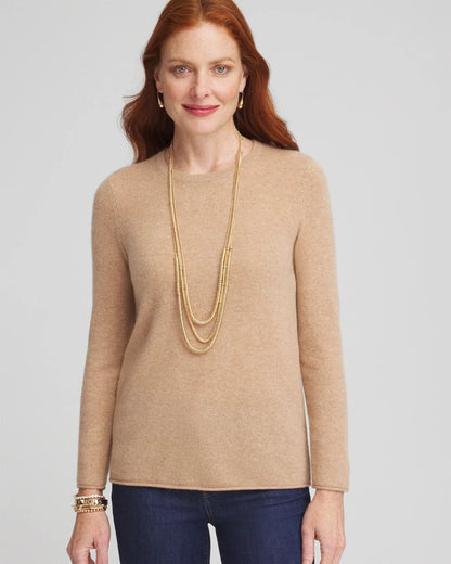 Chico's Cashmere Crewneck Sweater Camel