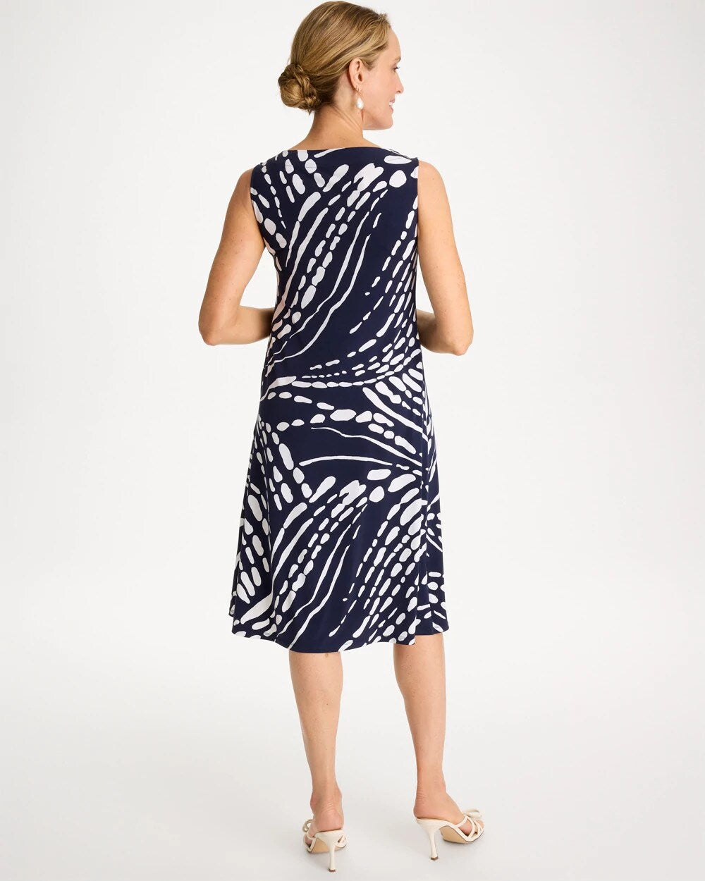 Chico's Jersey Knit Printed Shift Dress Passport Blue