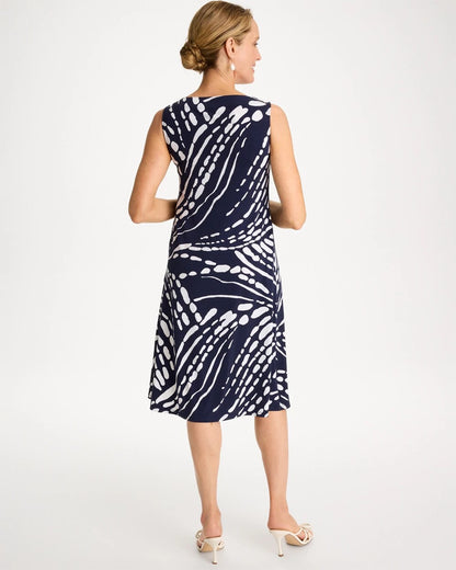 Chico's Jersey Knit Printed Shift Dress Passport Blue