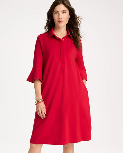 Chico's Ponte Knit Flounce Sleeve Dress Cherry Lush